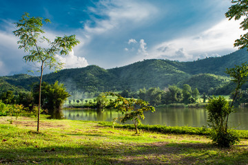 The mountain and the sky in dam ,Supanburi Thailand.