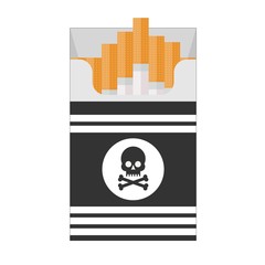 Pack of cigarettes with black skull. Illustration of designer on white background. Stock flat vector