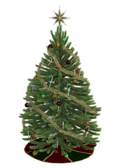 3 d rendering of christmas tree with colorful ornaments, isolated