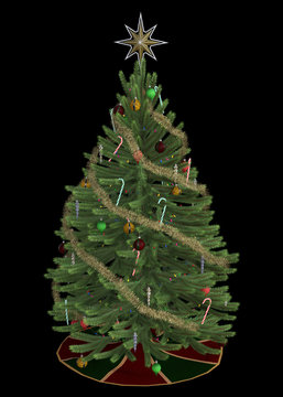 3d rendering of christmans tree with colorful ornaments, isolated