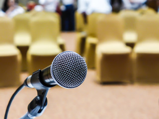 microphone on blur seminar room background