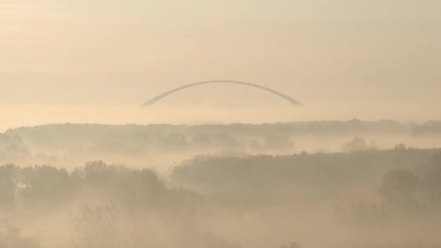TIME-LAPSE: Bugrinsky Bridge and a fog in the morning, Novosibirsk, Russia