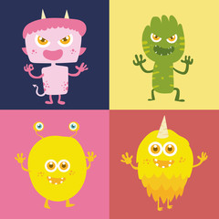 Set of Cute monster cartoon character 003