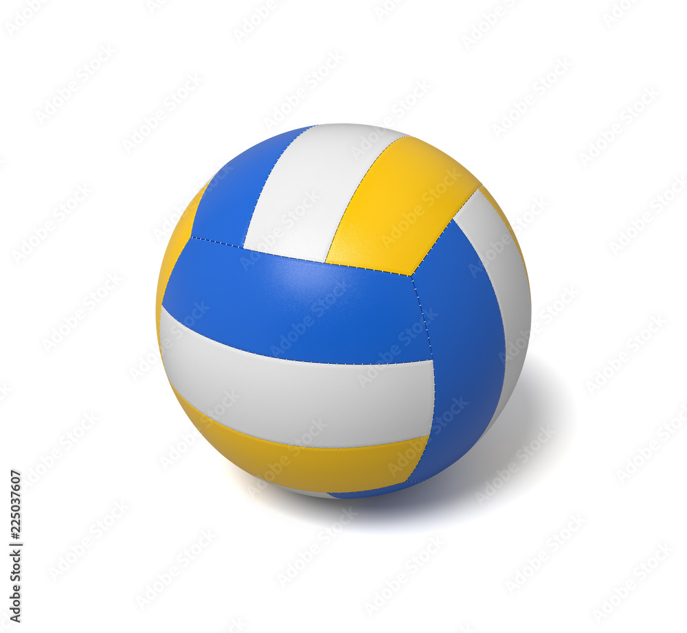 Aufkleber 3d rendering of a single three-colored volleyball ball with a shadow lying on a white background.