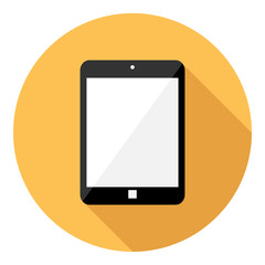 Tablet computer icon. Flat design style modern vector illustration. Isolated on stylish color background. Flat long shadow icon. Elements in flat design.