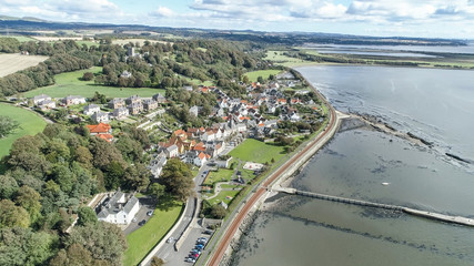 Aerial view above the historic village of Culross near Kincardine. A location for the television series Outlander.