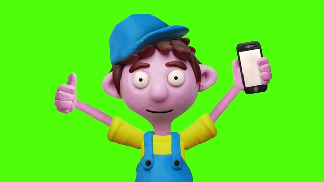 Sprechender Handwerker aus Knete mit Handy