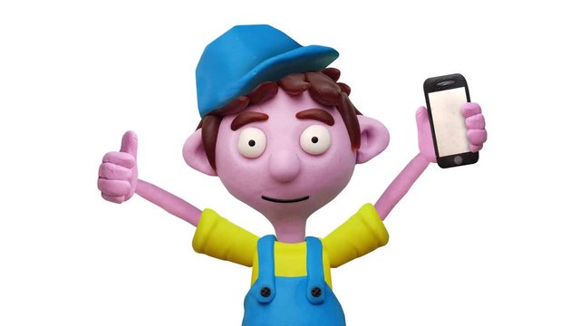 Sprechender Handwerker aus Knete mit Handy