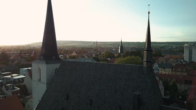 Drone shot of cityscape with church, Weimar, Germany