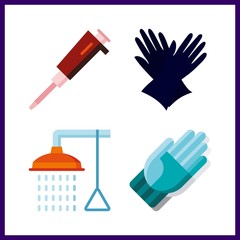 hygiene icon. bathing and gloves vector icons in hygiene set. Use this illustration for hygiene works.