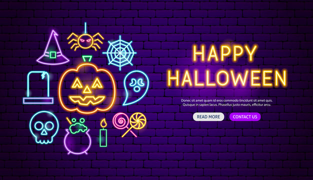 Happy Halloween Neon Banner Design