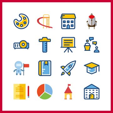 16 education icon. Vector illustration education set. playground and astronaut icons for education works