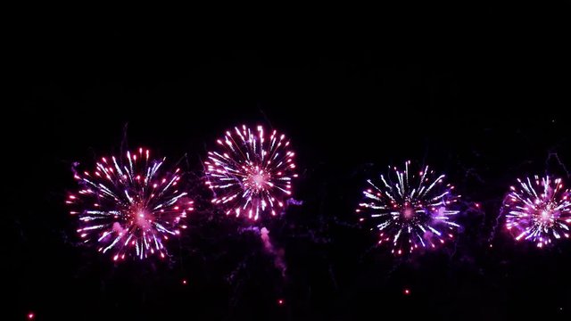 Colorful fireworks exploding in the night sky. Celebrations and events in bright colors.
