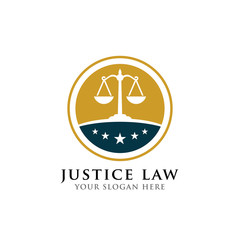 justice law badge logo design template. emblem of attorney logo vector design with scales and star illustration
