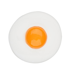 Fried egg isolated circle shape on white background on top view  food cooking photo object design