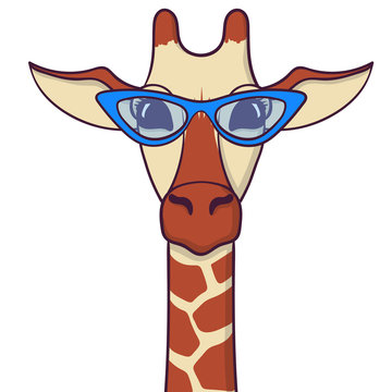 Cute Giraffe in glasses. Print for fabric, t-shirt, poster. Vector illustration