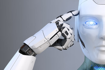 Robot holds a finger near the head