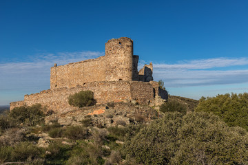 Fototapeta na wymiar Marmionda Castle. Ancient medieval castle located near Portezuelo. Extremadura. Spain.