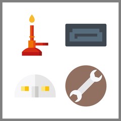 hard vector icons set. storehouse, sata, wrench and bunser burner in this set.