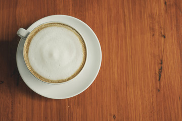 Cappuccino cup with lacquer art on wooden floor  Beautiful, Ceramic Cup, Modern Color, Place for Message