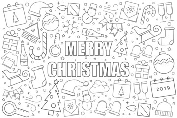 Christmas background from line icon. Linear vector pattern. Vector illustration