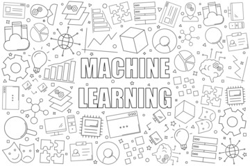 Machine learning background from line icon. Linear vector pattern. Vector illustration