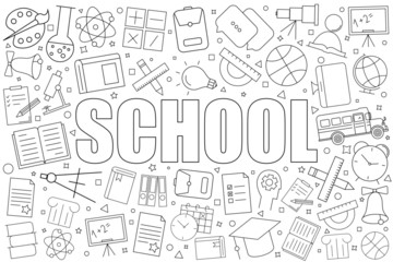 School background from line icon. Linear vector pattern. Vector illustration