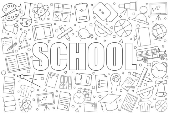 School background from line icon. Linear vector pattern. Vector illustration