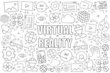 Virtual reality background from line icon. Linear vector pattern. Vector illustration