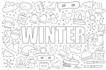 Winter background from line icon. Linear vector pattern. Vector illustration