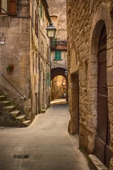 Aluminium Prints Narrow Alley Narrow street of medieval ancient tuff city Pitigliano, travel Italy background
