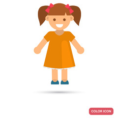 Happy small girl color icon in flat design