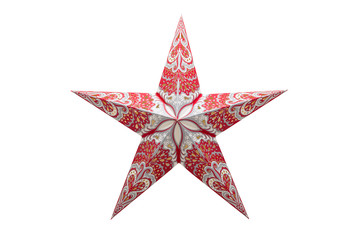 Obraz premium Christmas ornament, red-white five-pointed star. Isolated on a white background with a clipping path.