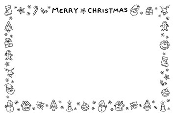 クリスマスのフレーム　手描き　白黒