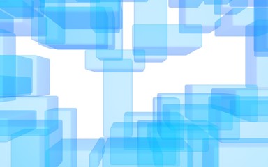 Blue and white abstract digital and technology background. The pattern with repeating rectangles. 3D illustration