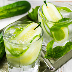 Refreshing Cucumber Gin Cocktail. Selective focus.