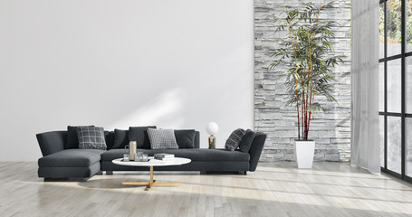 Fototapeta large luxury modern bright interiors apartment Living room illustration 3D rendering computer generated image obraz