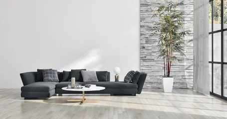 Fotobehang large luxury modern bright interiors apartment Living room illustration 3D rendering computer generated image © 3DarcaStudio