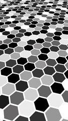 White honeycomb with a gradient color. Perspective view on polygon look like honeycomb. Extruded, bump cell. Isometric geometry. 3D illustration