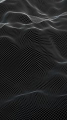 Abstract landscape on a dark background. Cyberspace white grid. Hi-tech network. 3D illustration