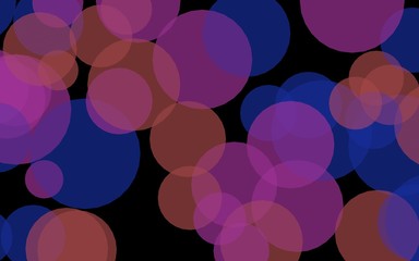 Multicolored translucent circles on a dark background. Pink tones. 3D illustration