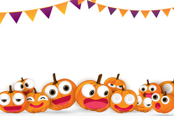 Obraz premium Vector cartoon character of pumpkins with background design template.
