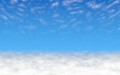 Blue sky background with white clouds. Cumulus white clouds in the clear blue sky in the morning. 3D illustration