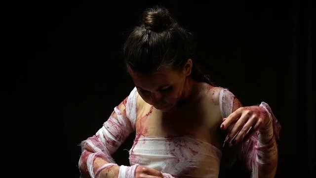 Girl wiping her body