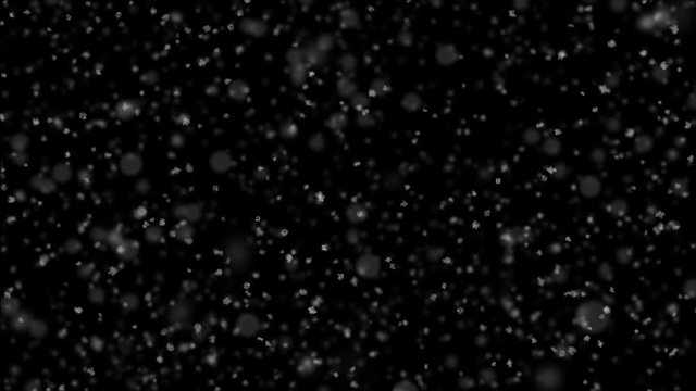 Beautiful Falling Snow Calm Weather Seamless on Black Background. Slow Motion Looped 3d Animation. Alpha Matte. 4k Ultra HD 3840x2160