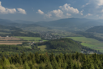 Fototapeta na wymiar View from observation tower Bukovka in Jeseniky big mountains