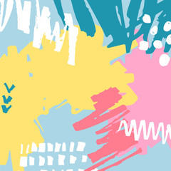 Fototapeta premium Vector illustration, hand drawn abstract background with paint blots, spots, dots and lines with space for text.
