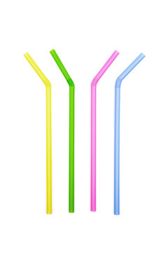 straw plastic colourful on white background
