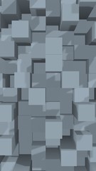 Abstract gray elegant cube geometric background. Chaotically advanced rectangular bars. 3D Rendering, 3D illustration