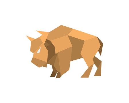 Modern Geometric Low Poly Bison Logo In Isolated White Background
